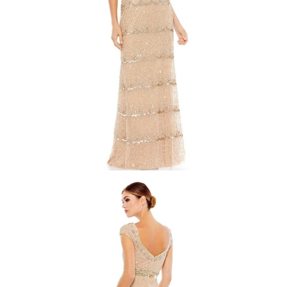 Mac Duggal Evening Beaded And Sequined Column Gown Nude Size 8 NWT - Picture 4 of 4